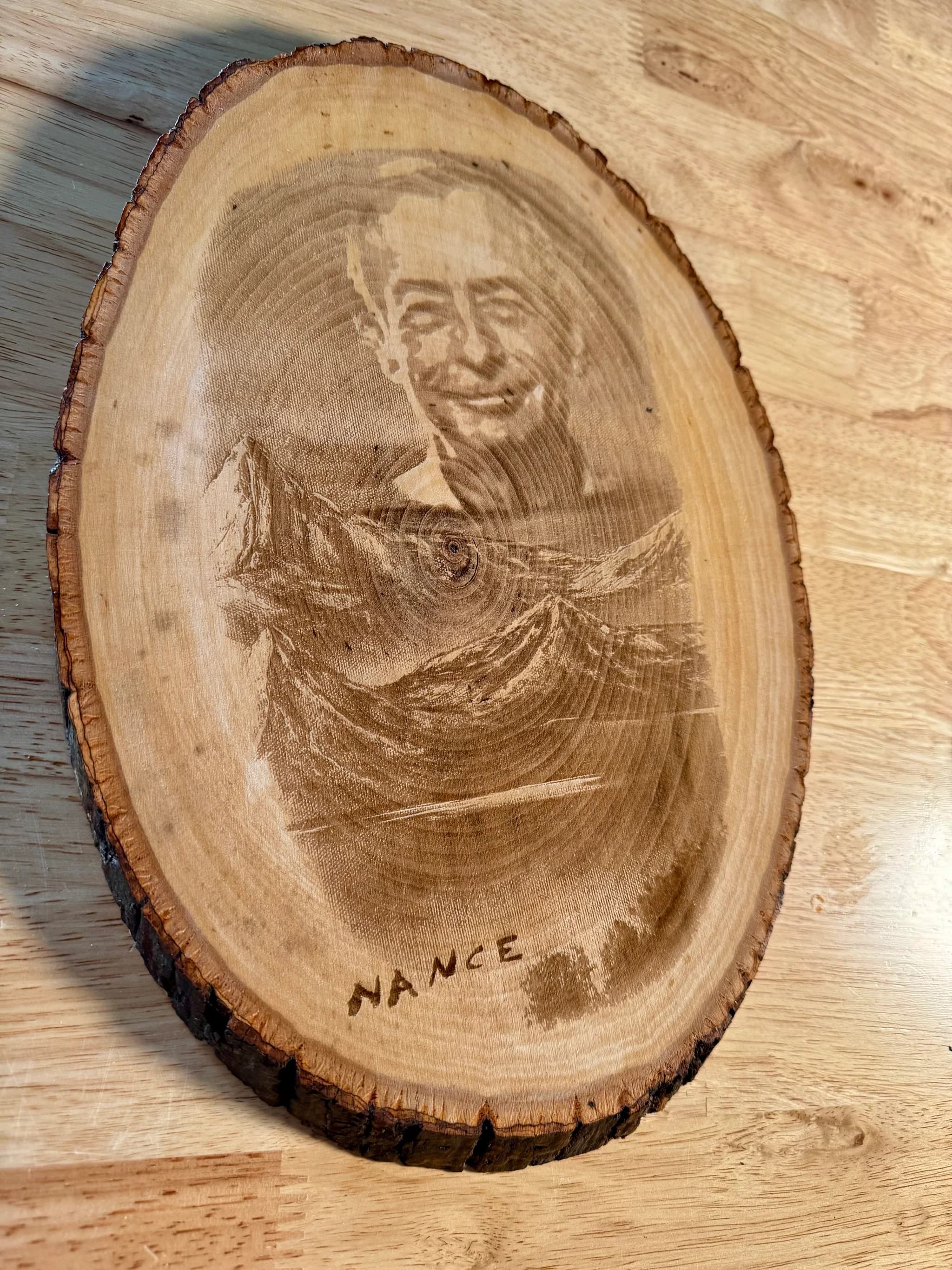 Custom wood edge engraving